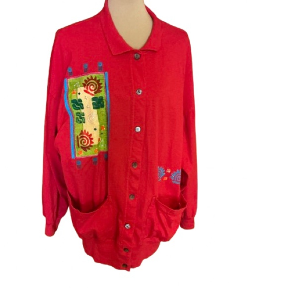 Vtg 90s oversized bright kitschy artsy cardigan